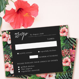 Tropical Hibiscus Watercolor Meal Choice Wedding RSVP Card