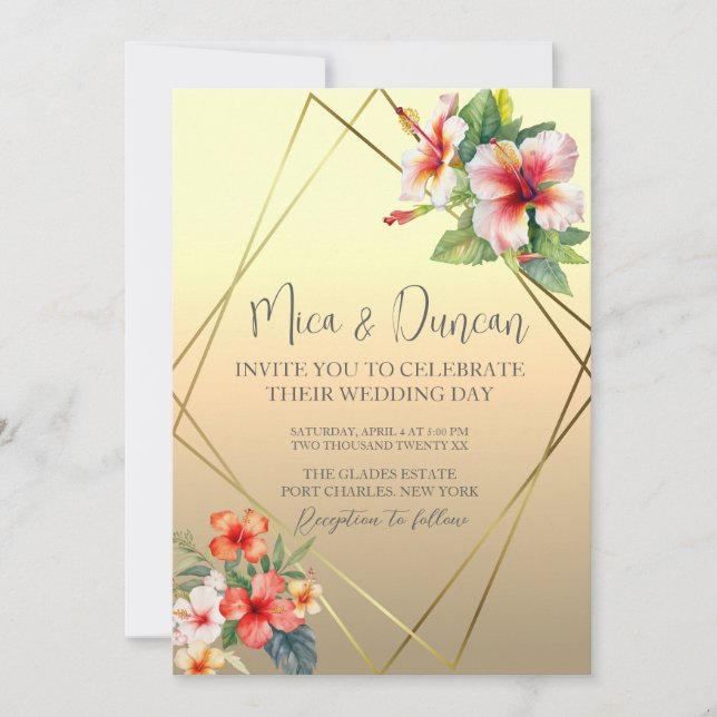 Tropical Hibiscus Wedding Invitation (Front)