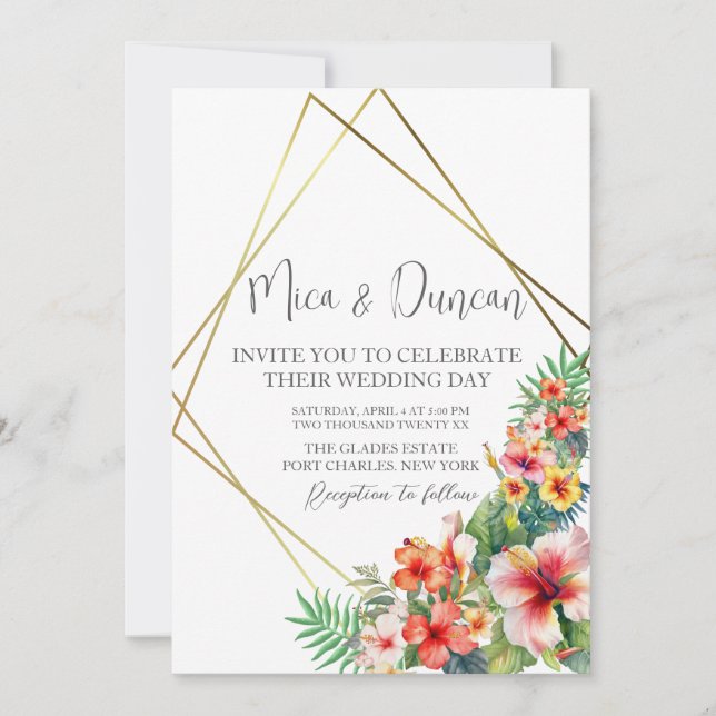 Tropical Hibiscus Wedding Invitation (Front)