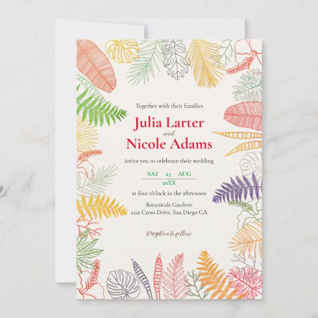 Tropical Hibiscus Wild Forest Botanical Wedding Invitation (Front)