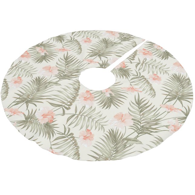 Tropical Hisbiscus Palm Tree Pattern Brushed Polyester Tree Skirt (Angled)