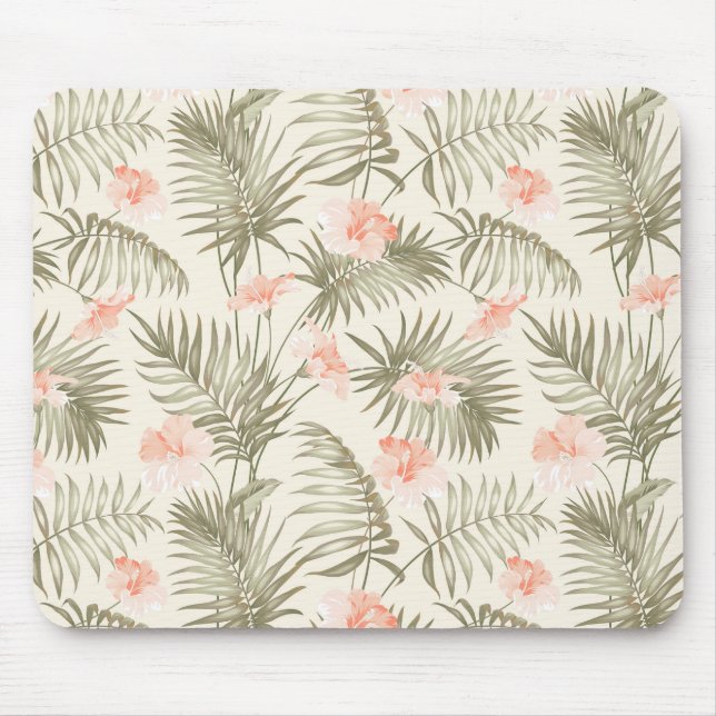 Tropical Hisbiscus Palm Tree Pattern Mouse Pad (Front)