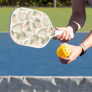 Tropical Hisbiscus Palm Tree Pattern Pickleball Paddle