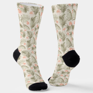 Tropical Hisbiscus Palm Tree Pattern Socks