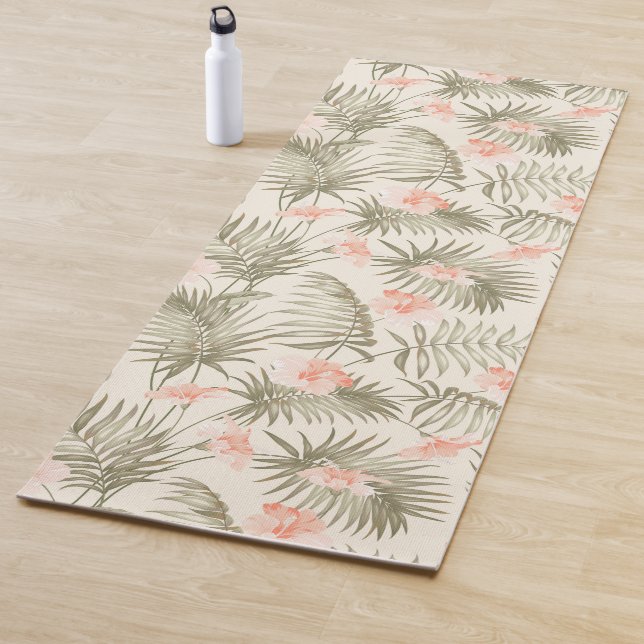 Tropical Hisbiscus Palm Tree Pattern Yoga Mat (In Situ)