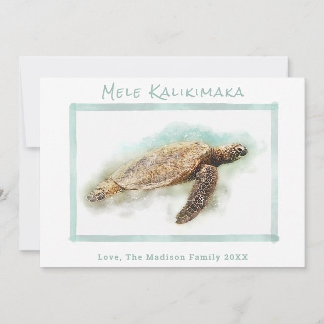 TROPICAL HOLIDAY CARD | Hawaiian Sea Turtle (Front)