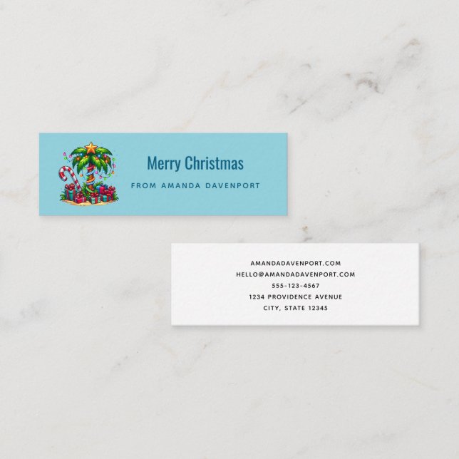 Tropical Holiday Palm Tree Merry Christmas Mini Business Card (Front/Back)