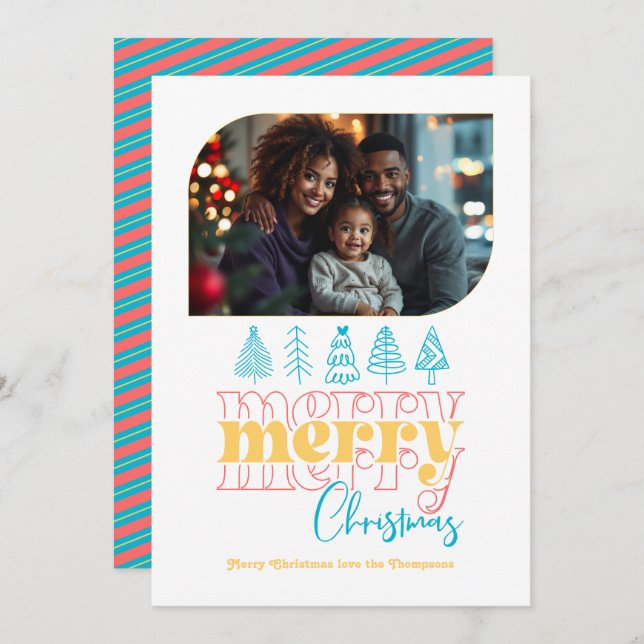 Tropical Holiday Retro Doodle Christmas Photo (Front/Back)