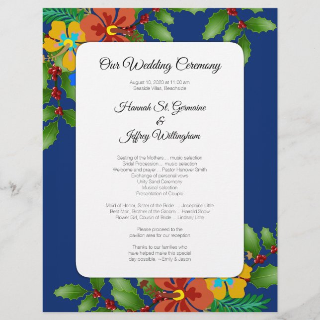 Tropical Holiday Theme Beach Wedding Programme (Devant)