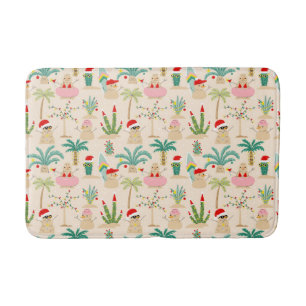 Tropical Holiday Vibes Christmas Pattern Bath Mat