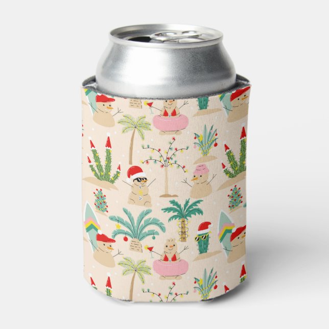 Tropical Holiday Vibes Christmas Pattern Can Cooler (Can Front)