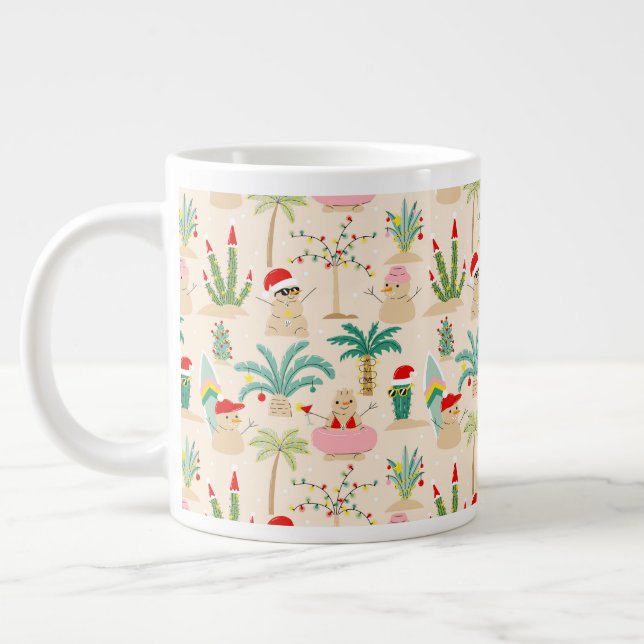 Tropical Holiday Vibes Christmas Pattern Large Coffee Mug (Left)