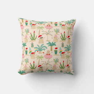Tropical Holiday Vibes Christmas Pattern Throw Pillow