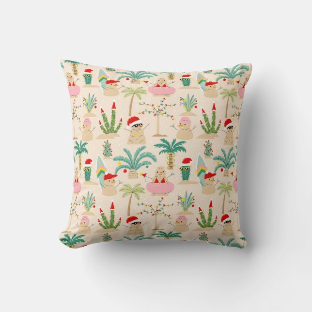Tropical Holiday Vibes Christmas Pattern Throw Pillow (Front)