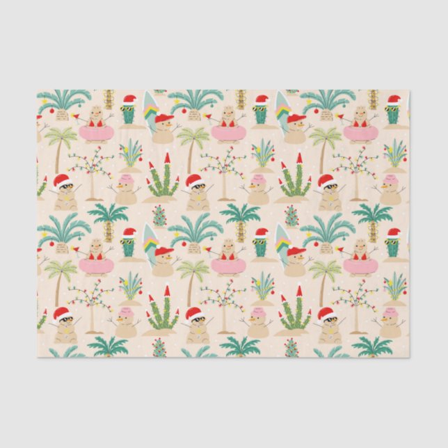 Tropical Holiday Vibes Christmas Pattern Tissue Paper (Front)