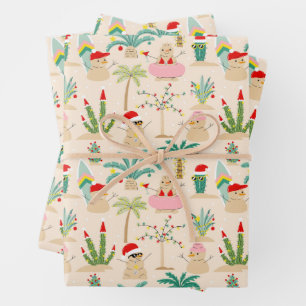 Tropical Holiday Vibes Christmas Pattern Wrapping Paper Sheet