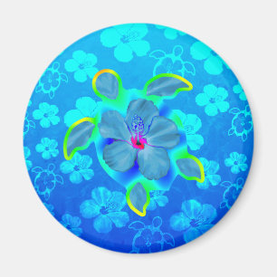 Tropical Honu Turtle and Hibiscus Magnet