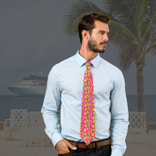 Tropical Hot Pink and Lime Green Palm Leaves Tie