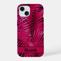 Tropical Hot Pink Palm Fronds Personalized Name