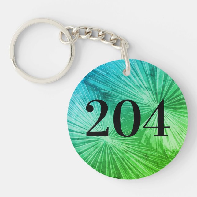 Tropical hotel room number custom palm leaf photo keychain (Front)