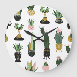 Tropical House Plants Illustration Large Clock
