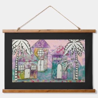 Tropical Houses White Palmtrees Hanging Tapestry