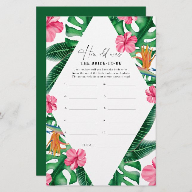 Tropical - How old was the bride to be game (Front/Back)