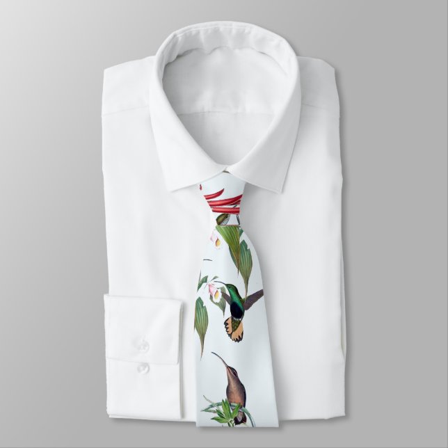 Tropical Hummingbird Birds Orchid Flowers Tie (Tied)