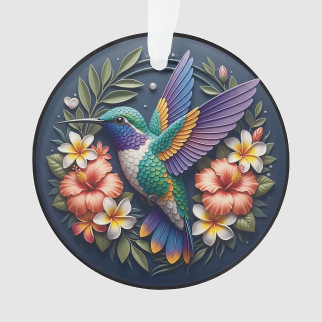 Tropical Hummingbird Ornament – Colorful Floral (Front)