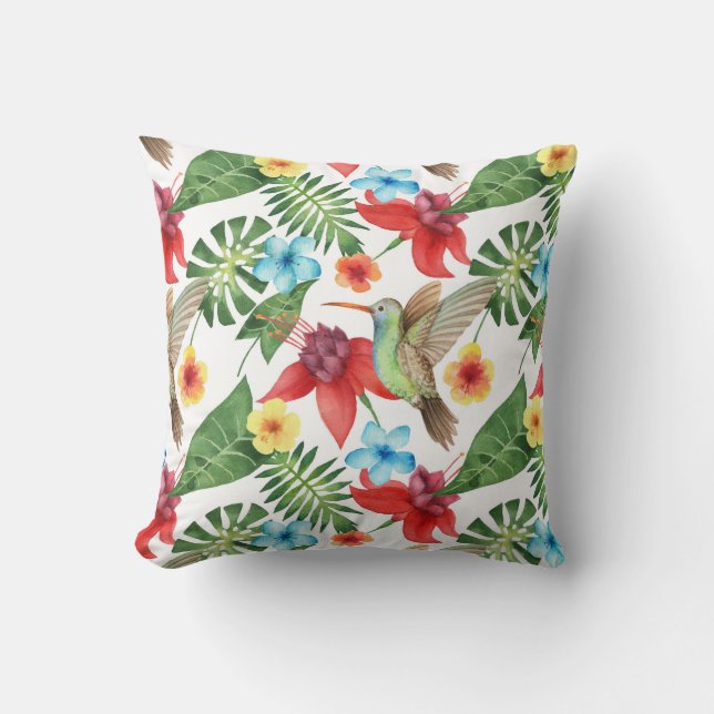 Tropical Hummingbird Throw Pillow (Front)