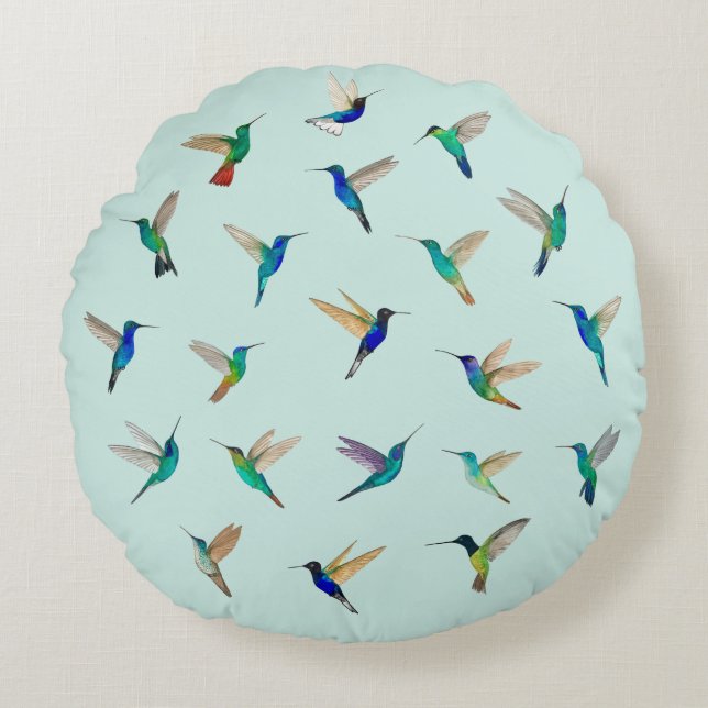 Tropical Hummingbirds Round Pillow (Front)