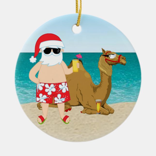 Tropical Hump Day Camel Santa Christmas Ornament (Front)