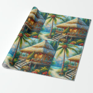 Tropical Hut Christmas Palm Tree Beach Decoupage Wrapping Paper