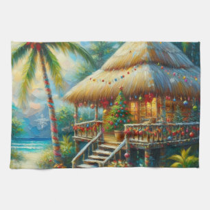 Tropical Hut Christmas Palm Tree Beach Lights Kitchen Towel