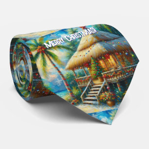 Tropical Hut Christmas Palm Tree Coastal Tie