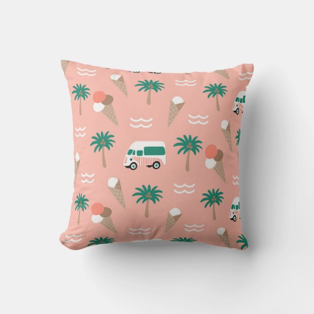 Tropical Ice Cream Adventure Throw Pillow (Front)