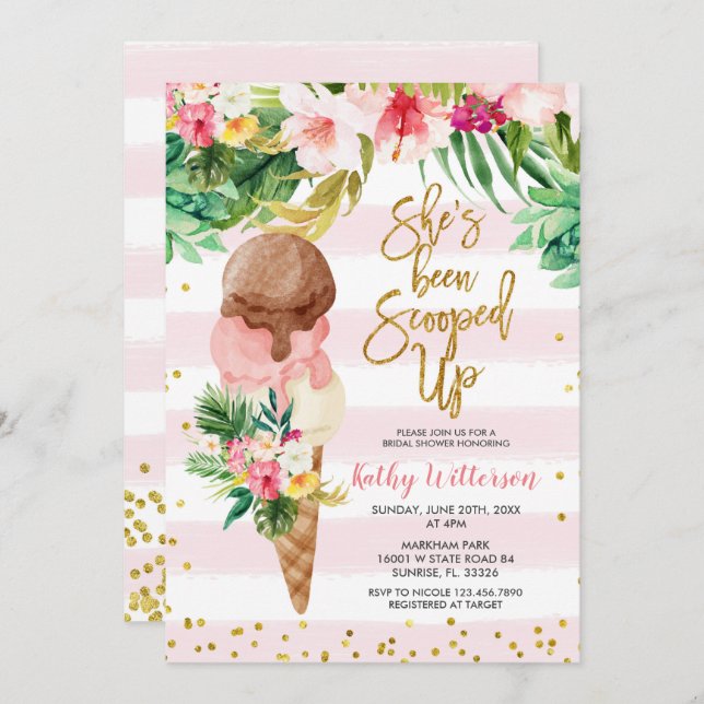 Tropical Ice Cream Bridal Shower Invitation  (Front/Back)