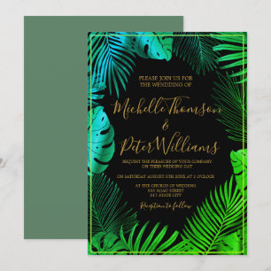 Tropical invitation gold watercolor wedding