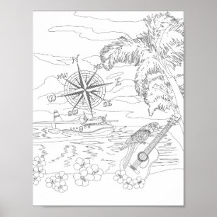 Tropical Island Adult Colouring Poster