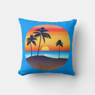 Tropical Island at Sunset with Palm Trees Throw Pillow