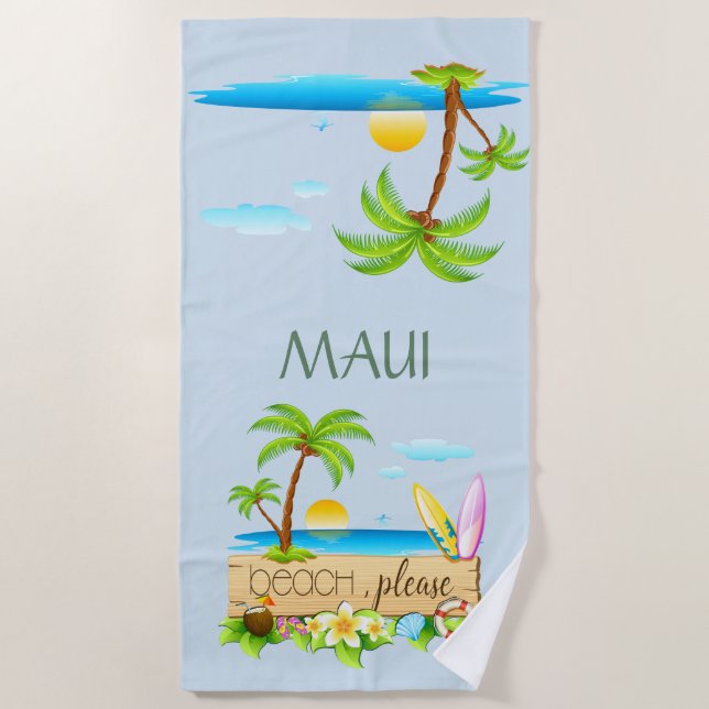 Tropical Island Beach - Beach Please & Your Text Beach Towel (Front)