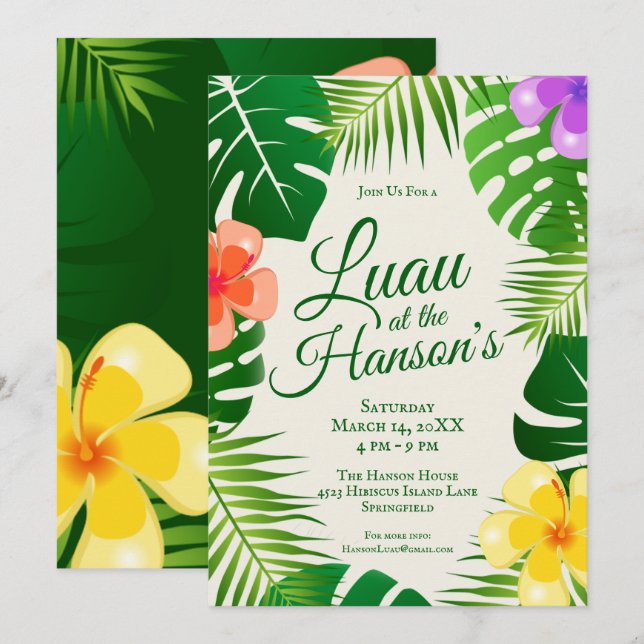 Tropical Island Beach Luau Invitation (Front/Back)