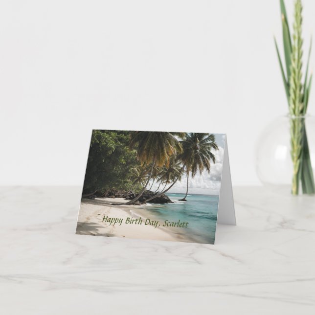Tropical Island Beach Ocean Personalized Birthday Card (Front)
