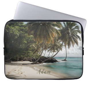 Tropical Island Beach Ocean Personalized Name Laptop Sleeve