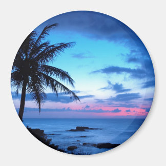 Tropical Island Beach Ocean Pink Blue Sunset Photo Magnet