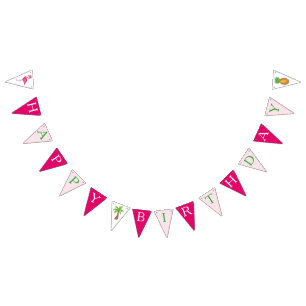 Tropical Island Beach Palm Tree Flamingo Birthday Bunting Flags