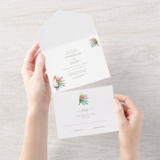  Tropical Island Beach Paradise Wedding RSVP All In One Invitation (Tearaway)