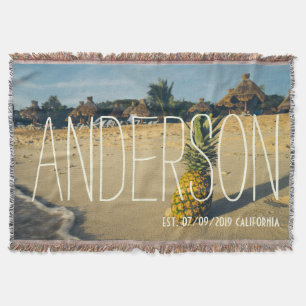 Tropical Island Beach Pineapple Personalized Throw Blanket