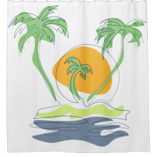Tropical island beach scenery. Outline palm tree