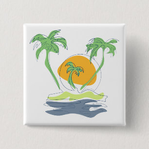 Tropical island beach scenery. Outline palm tree  2 Inch Square Button